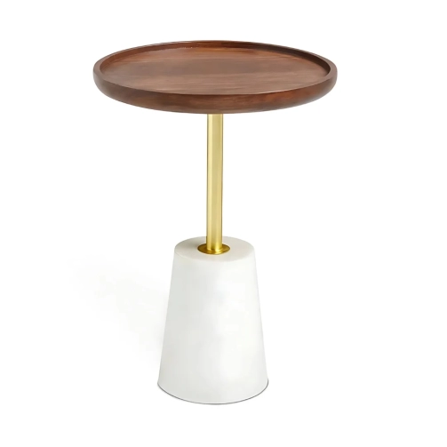 LOONY WOOD TOP & WHITE MARBLE BASE SIDE TABLE