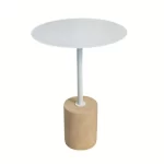 NELLO WHITE IRON TOP & TRAVERTINE BASE SIDE TABLE