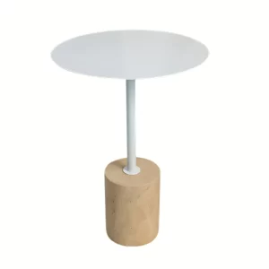 NELLO WHITE IRON TOP & TRAVERTINE BASE SIDE TABLE