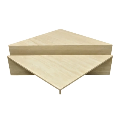 TRIANGULAR TRAVERTINE 2 PIECE COFFEE TABLE