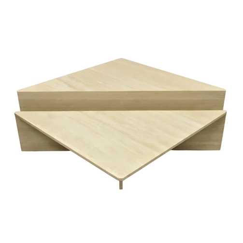 TRIANGULAR TRAVERTINE 2 PIECE COFFEE TABLE