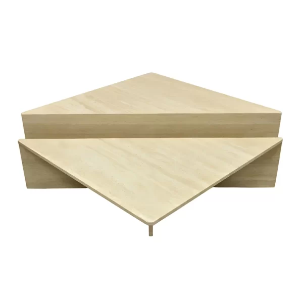 TRIANGULAR TRAVERTINE 2 PIECE COFFEE TABLE