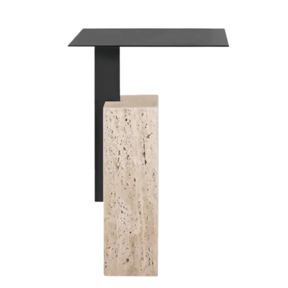 LANNY SIDE TABLE TRAVERTINE BASE & METAL TOP