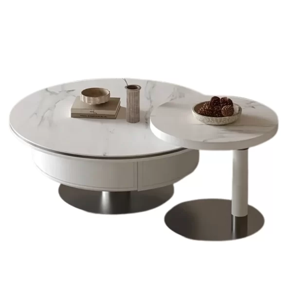 PERTH ROUND WHITE SINTERED STONE COFFEE TABLE & SIDE TABLE