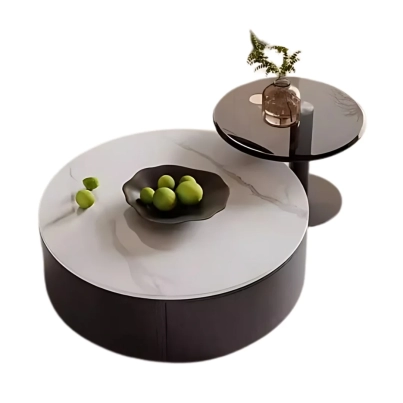 MALANA ROUND SINTERED SOTNE TOP COFFEE TABLE 2 PIECE