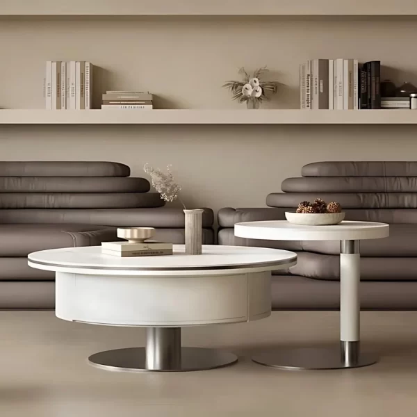 PERTH ROUND WHITE SINTERED STONE COFFEE TABLE & SIDE TABLE