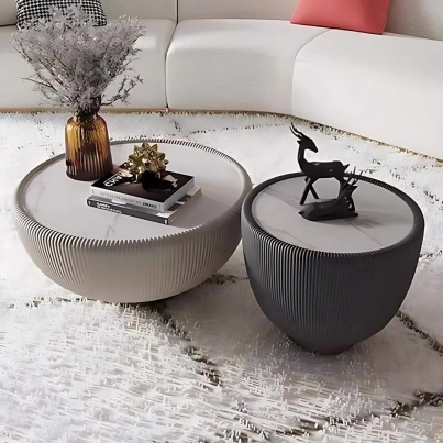 CLARET ROUND SINTERED STONE TOP COFFEE TABLE 2 PIECE