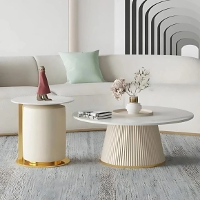 REBIYA SINTERED STONE TOP COFFEE TABLE WITH STOOL - 3 PIECES SET
