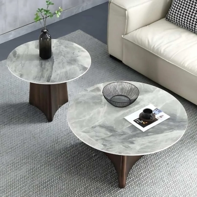 VIDA ROUND SINTERED STONE TOP COFFEE & SIDE TABLE 2 PIECE