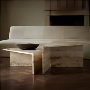 TRIANGULAR TRAVERTINE COFFEE TABLE