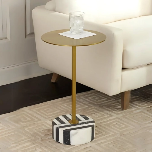 CLARITA STAINLESS STEEL TOP & MARBLE BASE SIDE TABLE