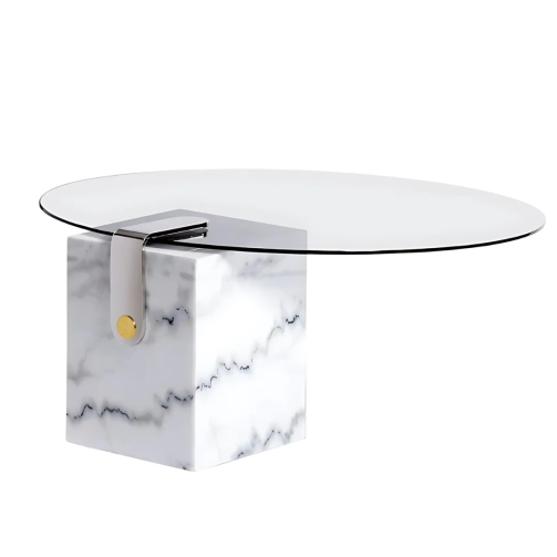 MELODY MARBLE WHITE BASE & GLASS ROUND TOP COFFEE TABLE