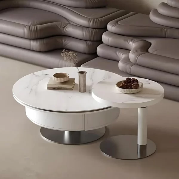 PERTH ROUND WHITE SINTERED STONE COFFEE TABLE & SIDE TABLE