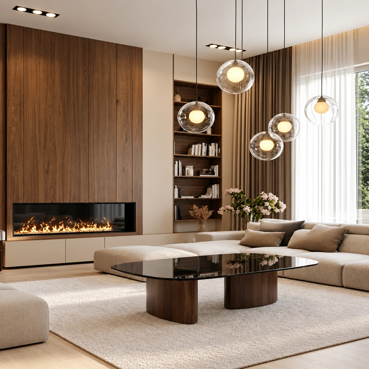 Walnut Veneer Coffee Table - Avalon | Glass Top | Majestic Home