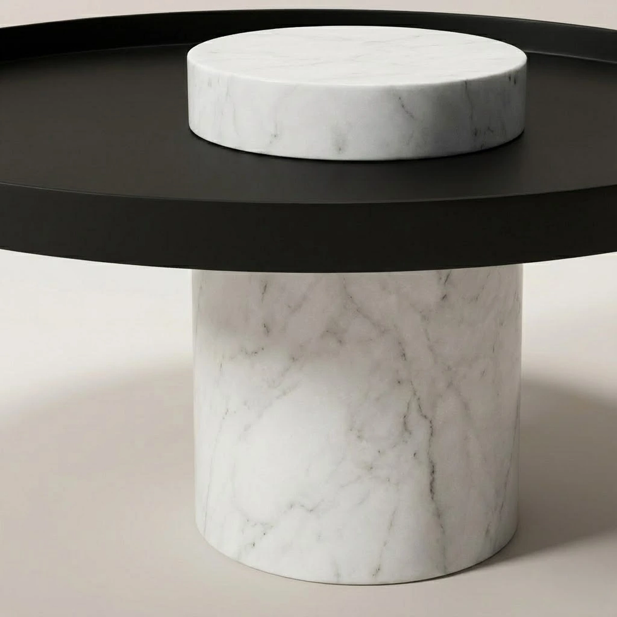Round Marble Coffee Table - Crema | Black White | Majestic Home