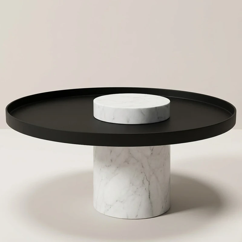 Round Marble Coffee Table - Crema | Black White | Majestic Home