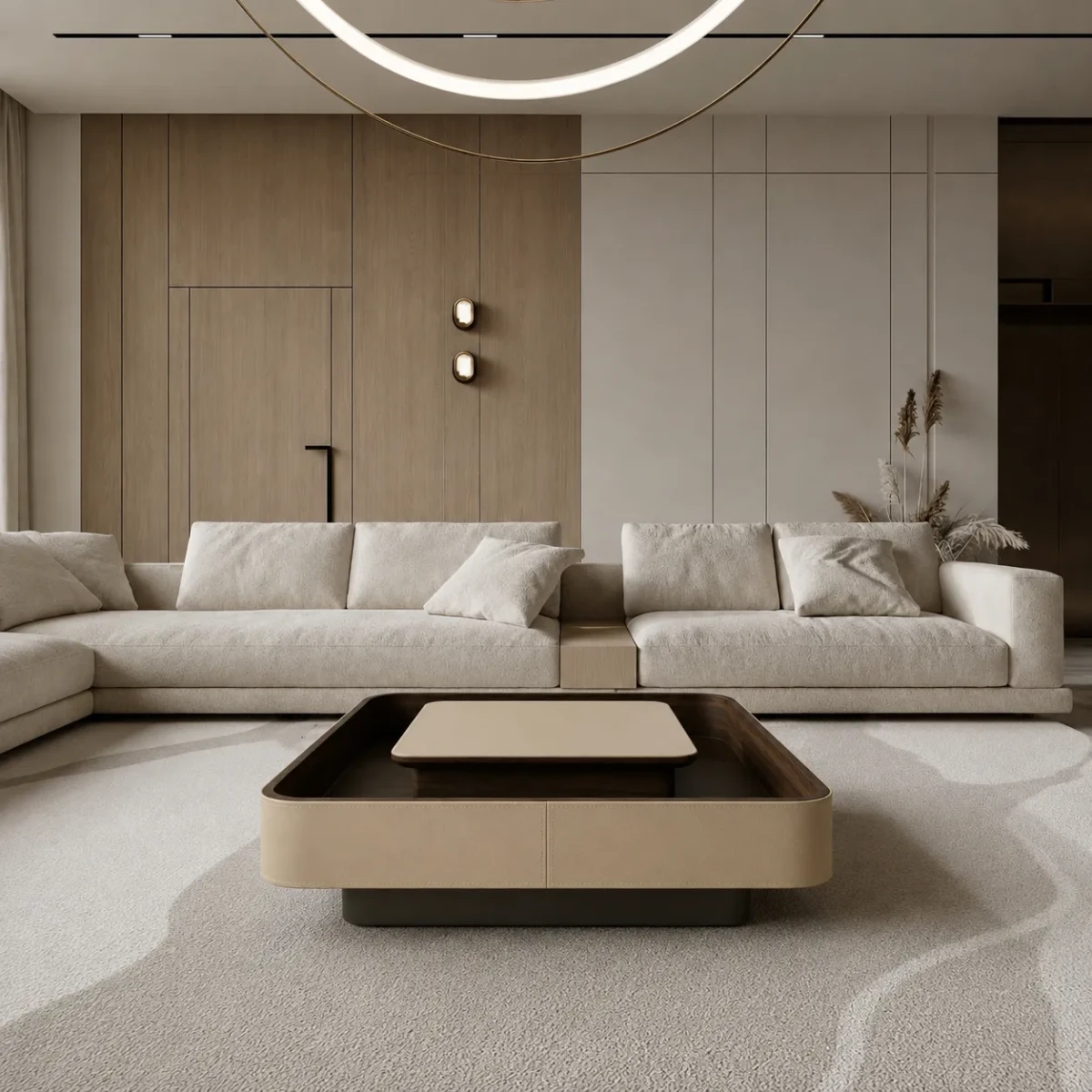 MACO WOOD & FAUX LEATHER COFFEE TABLE - luxury furniture Dubai UAE