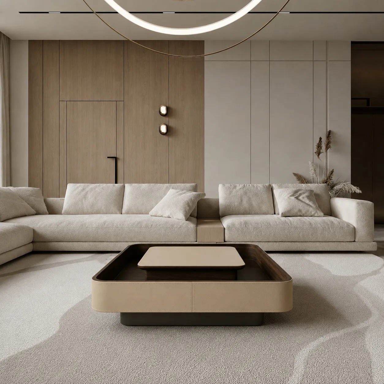 MACO WOOD & FAUX LEATHER COFFEE TABLE