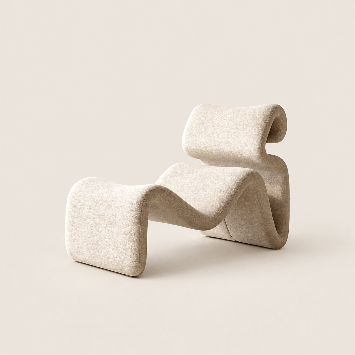 Curvy Beige Lounge Chair with Velvet Upholstery