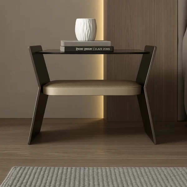 Cream Glass Nightstand