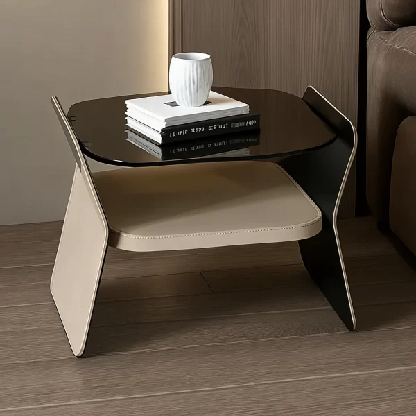 Cream Glass Nightstand