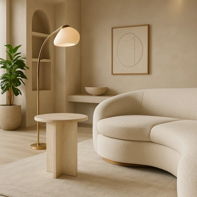 Beige Travertine Side Table