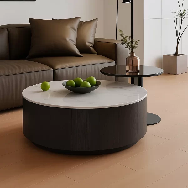 MALANA ROUND SINTERED SOTNE TOP COFFEE TABLE 2 PIECE