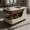 modern beige side table veneered wood faux leather storage design