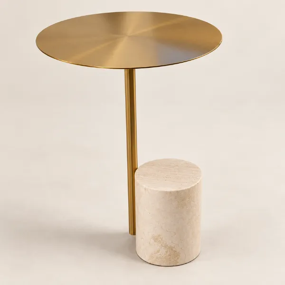 Iris Elegant Travertine & Stainless Steel Side Table