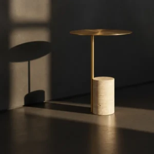 IRIS ELEGANT TRAVERTINE & STAINLESS STEEL SIDE TABLE