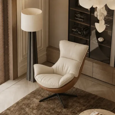 KALINA FAUX LEATHERED BEIGE & BROWN LOUNGE CHAIR