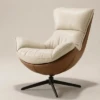 KALINA FAUX LEATHERED BEIGE & BROWN LOUNGE CHAIR - luxury furniture Dubai UAE