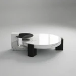 Lony Black & White Marble with Veneered Wood Coffee Table