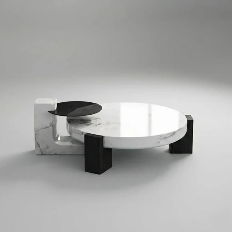 Lony Modern Marble Coffee Table Set – Black & White Luxury Design (2-Piece)