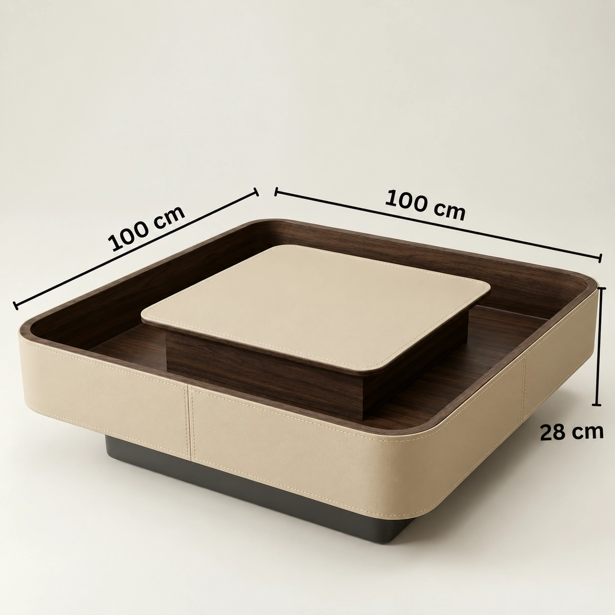 Faux Leather Coffee Table - Maco | Beige Wood Design | Majestic