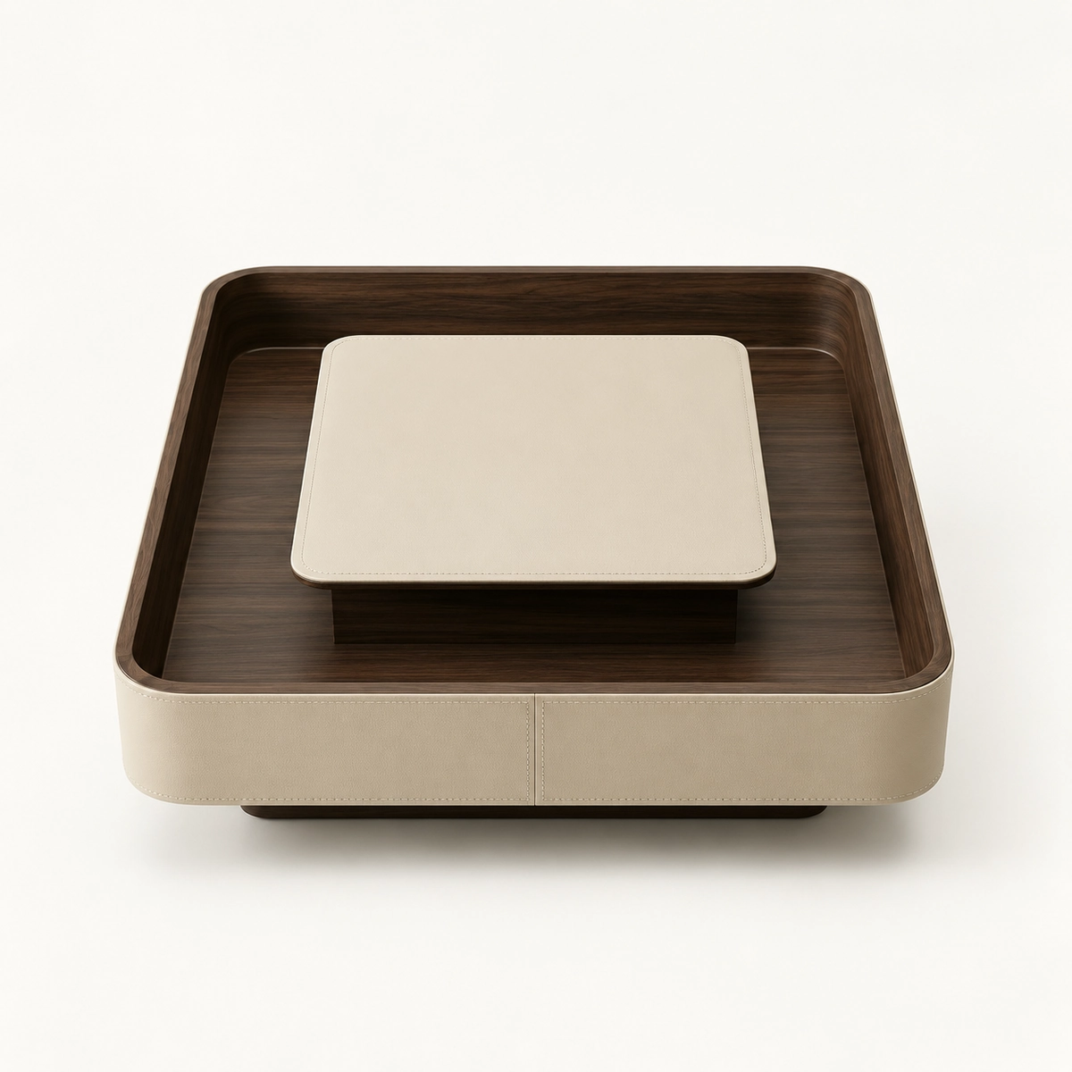 Faux Leather Coffee Table - Maco | Beige Wood Design | Majestic