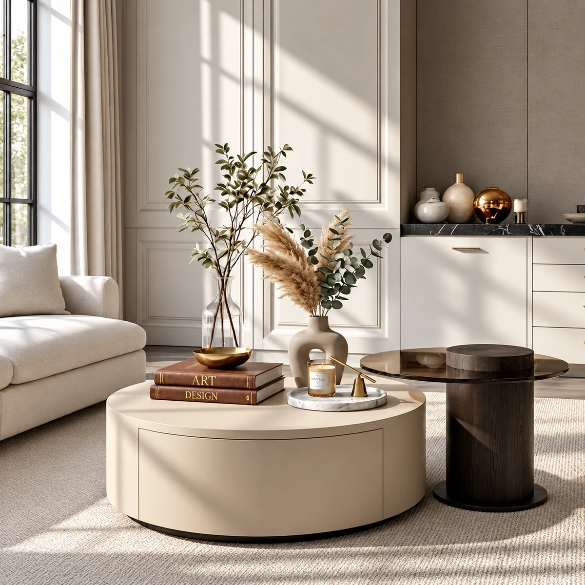 Malima Coffee Table Beige Wood Glass Coffee Table 7 Features Modern Luxury Living Room Furniture