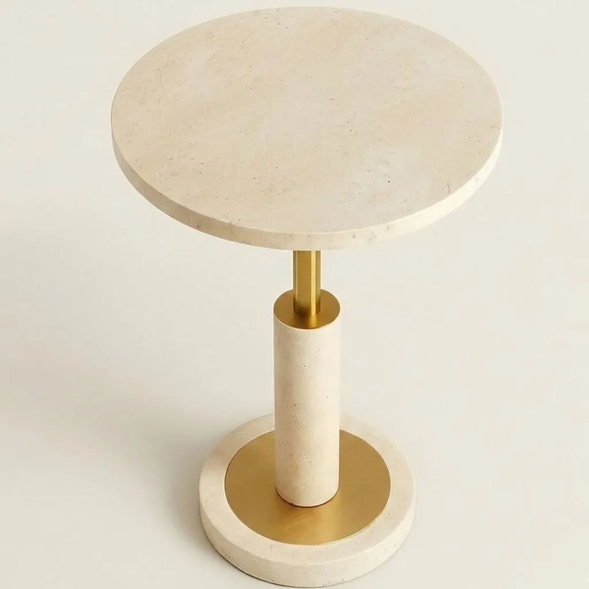 Miles Modern Travertine & Gold Metal Side Table