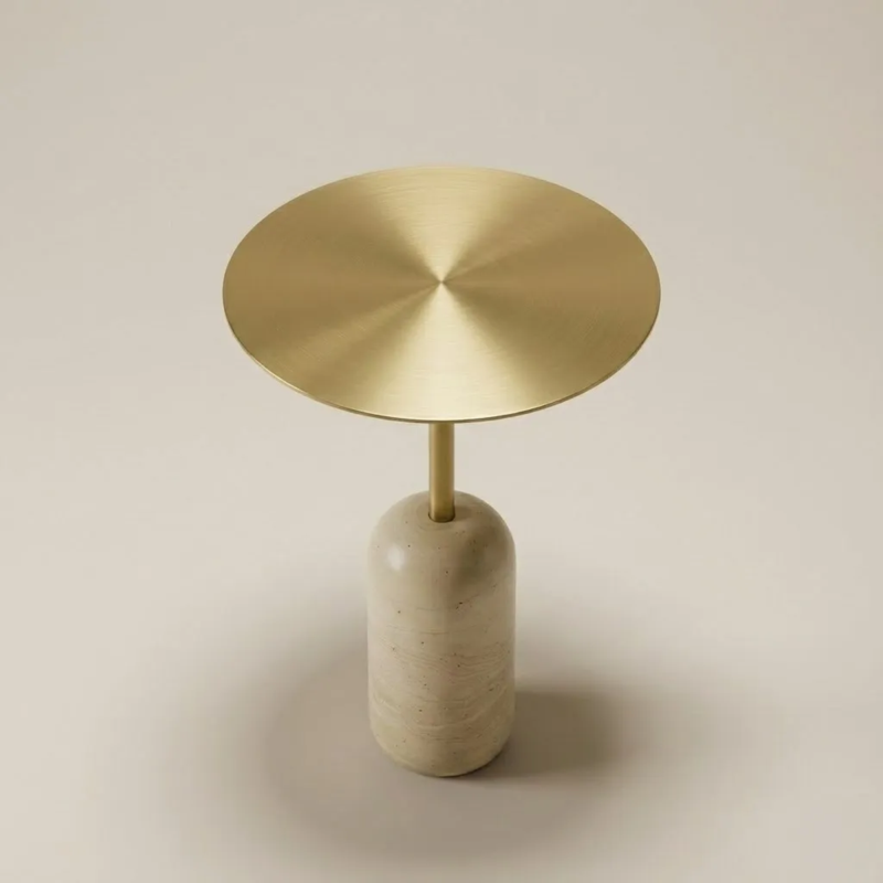 Solon Lavish Elegant Metal & Travertine Side Table