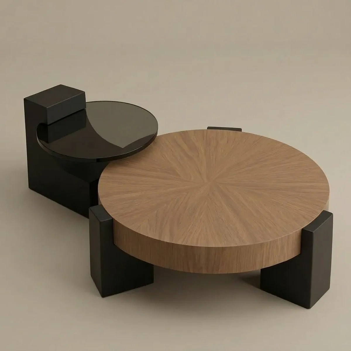 Temi Wood Round Coffee Table Set