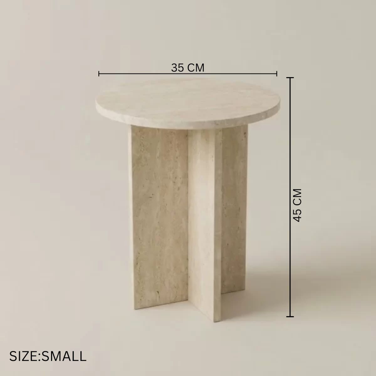 Beige Travertine Side Table – Modern Natural Stone Accent Table UAE