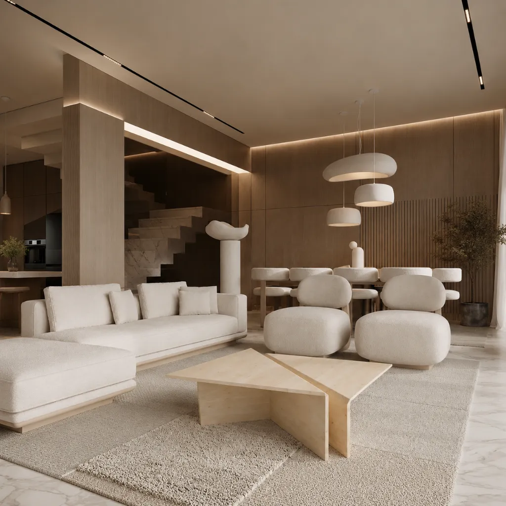 Triangular travertine coffee table