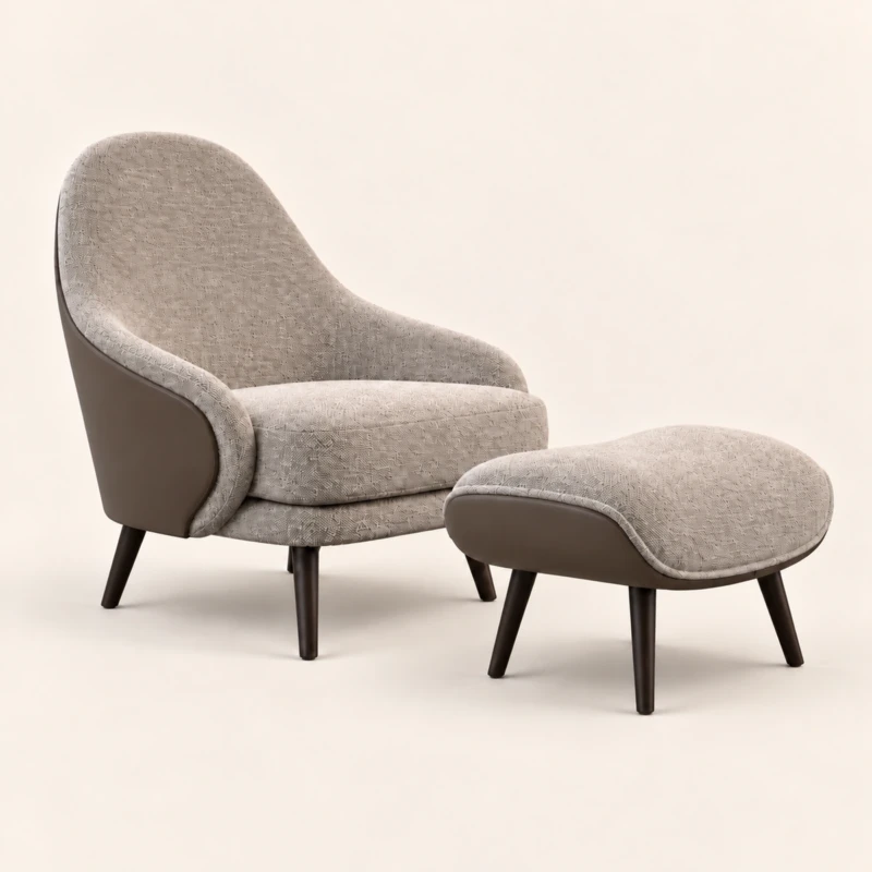 Rina Lounge Chair Ottoman Set with Grey Faux Leather,…