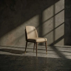 Palina Dining Chair modern leather dining chair beige brown gold accents solid wood luxury dining chair UAE contemporary furniture