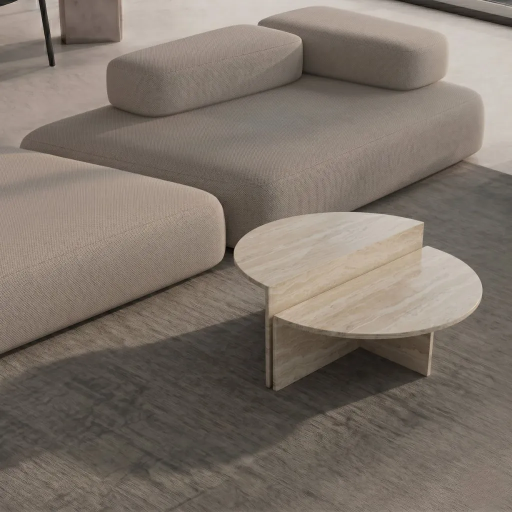 Duo Round Travertine Coffee table