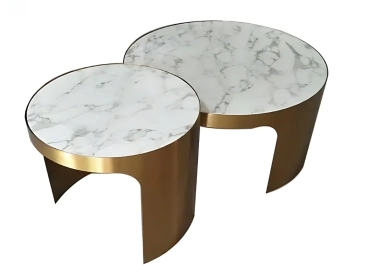 AMBER MARBLE TOP GOLD LEGS ROUND COFFEE TABLE