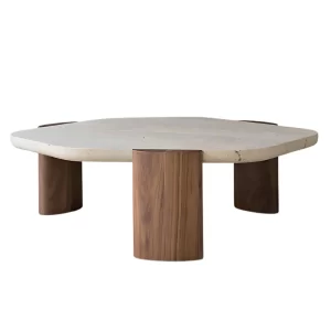 NAPLES ROUND TRAVERTINE TOP COFFEE TABLE