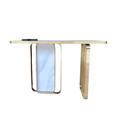 CIAN WHITE SINTERED STONE & GOLD CONSOLE TABLE