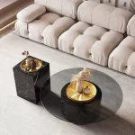 FENDI BLACK MARBLE EFFECT GLASS TOP COFFEE TABLE 2 PIECE