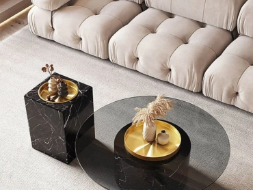 FENDI BLACK MARBLE BASE GLASS TOP COFFEE TABLE 2 PIECE